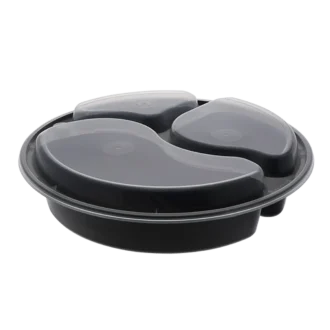 32OZ PLASTIC FOOD CONTAINER WITH LID (3 ROUND COMPARTMENT)