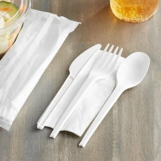 HEAVY WEIGHT WRAPPED PLASTIC CUTLERY KIT 6 IN 1 WHITE