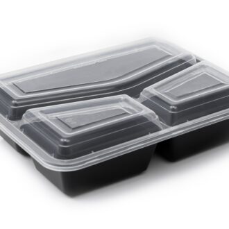 32OZ PLASTIC FOOD CONTAINER WITH LID (3 COMPARTMENT)